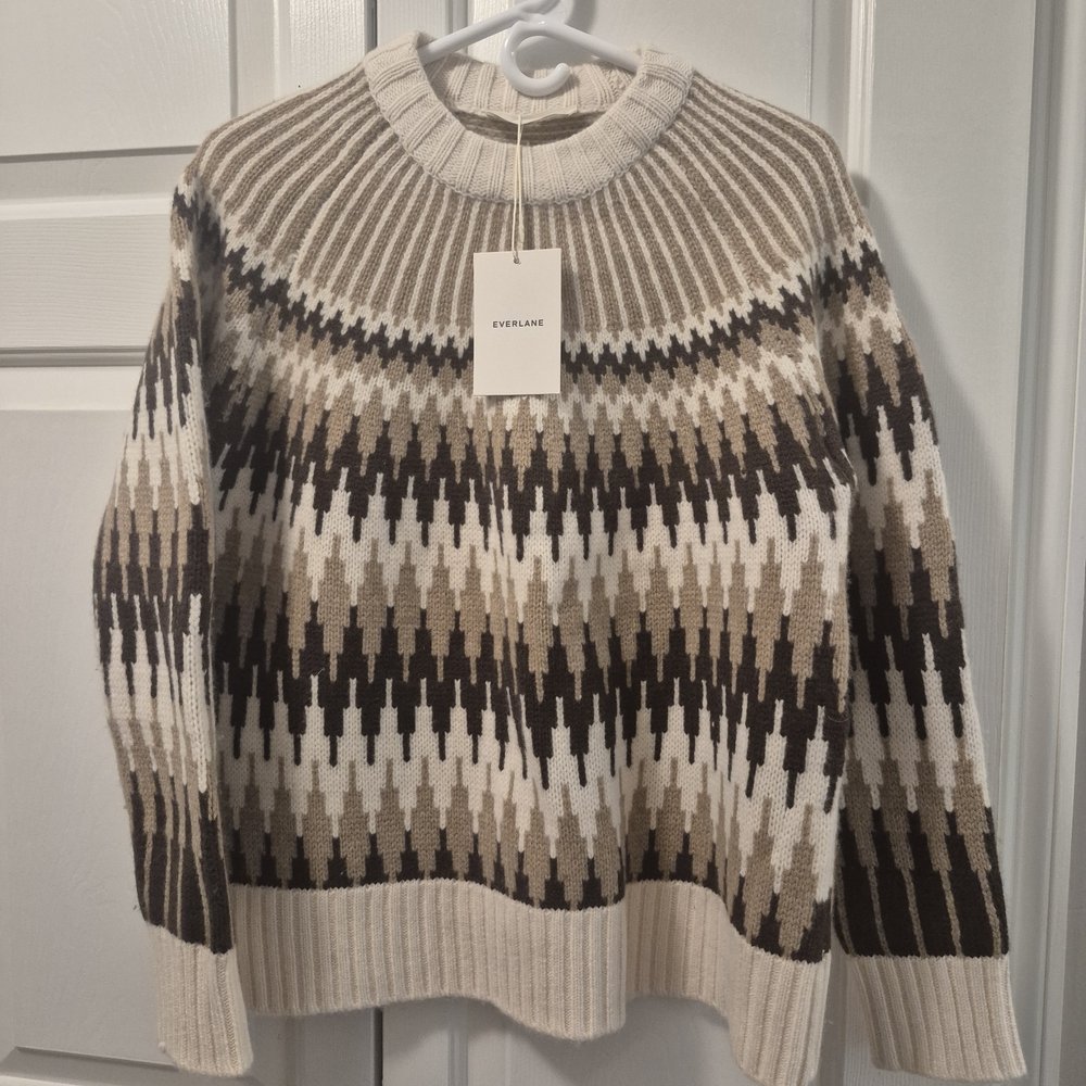 Everlane NWT Women's Geometric Sweater - Brown and Cream, MED